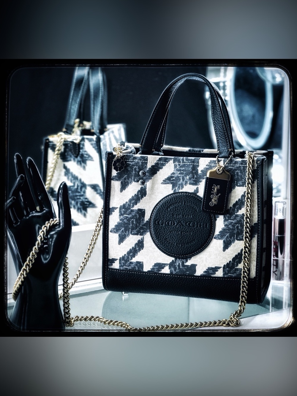 Coach- Dempsey Tote 22 With Houndstooth Print And Patch